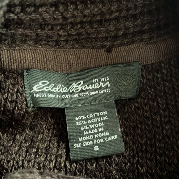 Eddie Bauer sweater vest buttoned collar size small wool blend coco brown cable - Picture 8 of 11